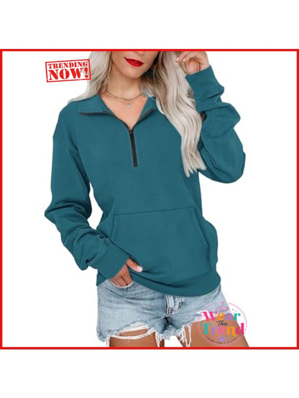 Women's Half Zip Oversized Sweatshirt Long Sleeve Pullover Top